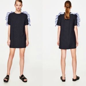 Zara Pinstripe Ruffle Sleeve Dress sz Small
